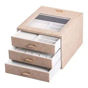 Скринька для прикрас на 3 яруси 23х20х15 см Кейс-органайзер з еко шкіри бежевий