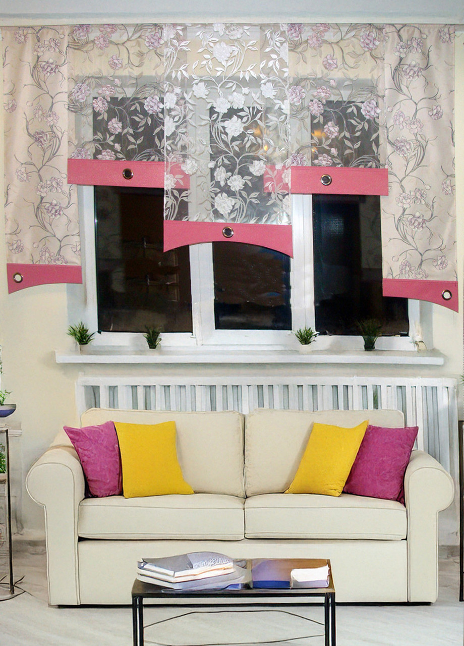 Комплект панельних фіранок Firanka Flowers карниз 240см рожевий (23п), фото 1