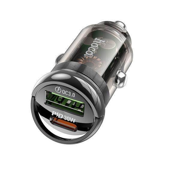 Автомобільний зарядний пристрій Hoco Z53A USB/ Type-C PD 30W QC transparent black, фото 1