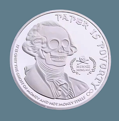 Сувенірна монета «Бумага — цестача» Череп Томаса Джефферсона/Око ілюмінатів. Поруф цв срібло
