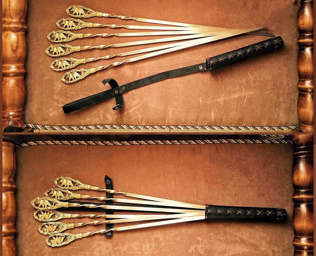 Шампури ручної роботи "Ведмеді" в колчані з шкіри, 6шт