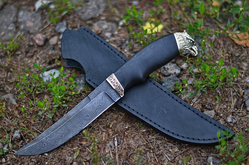 Мисливський ніж ручної роботи "Сокол", дамаск, фото 1