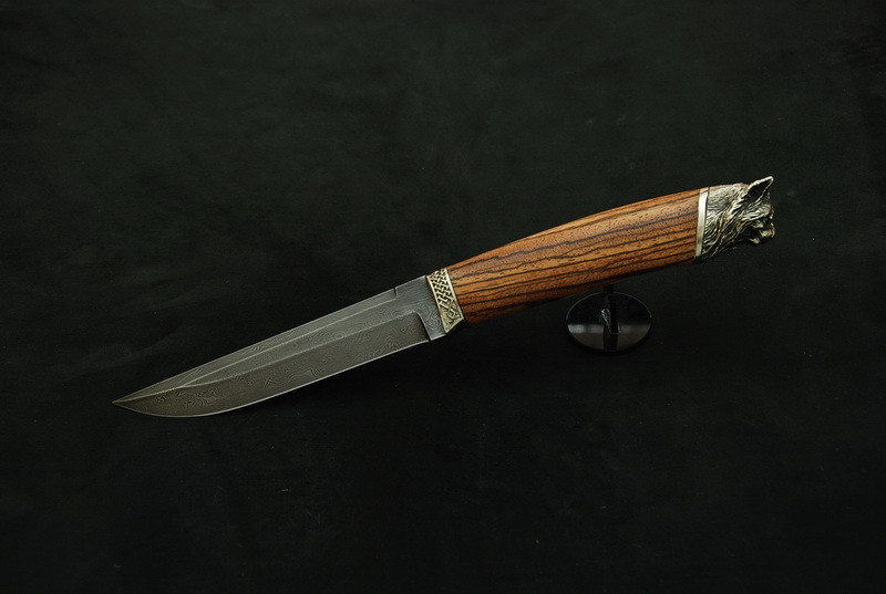 Мисливський ніж ручної роботи "Рись", дамаск
