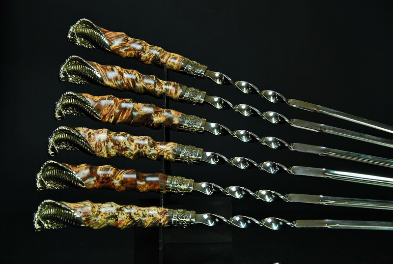 Подарункові шампури ручної роботи "Кобри" в сагайді зі шкіри, 6 шт.