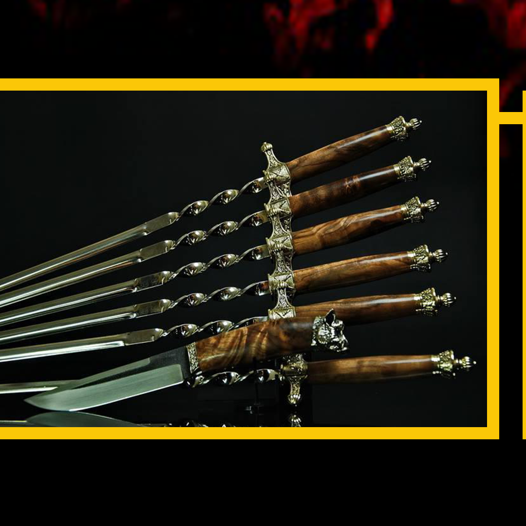 Набір шампурів з ножем "Охотник" в колчані зі шкіри, фото 1