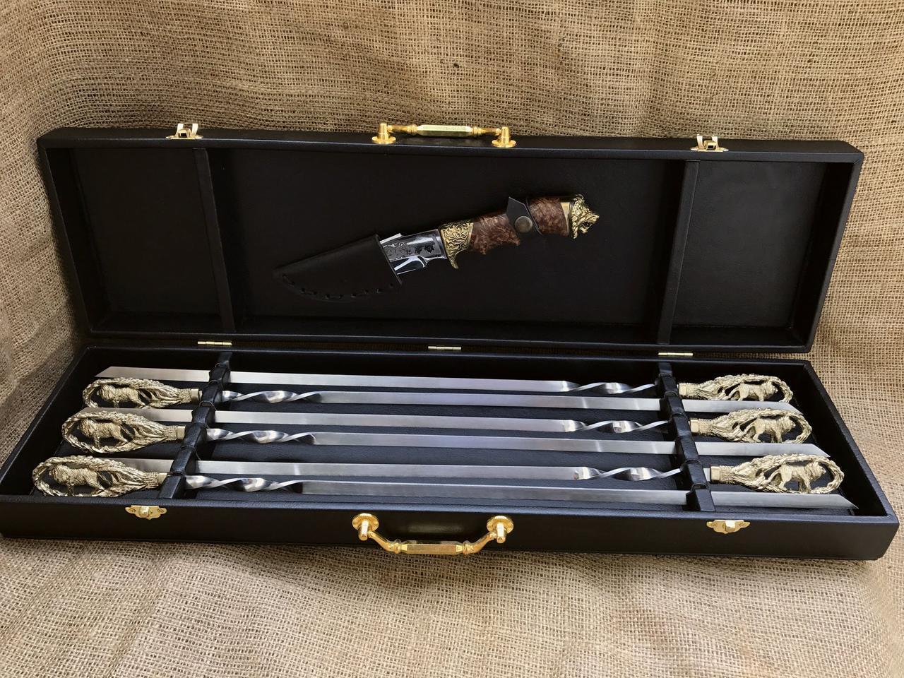 Подарунковий набір із шампурами ручної роботи "Леви"