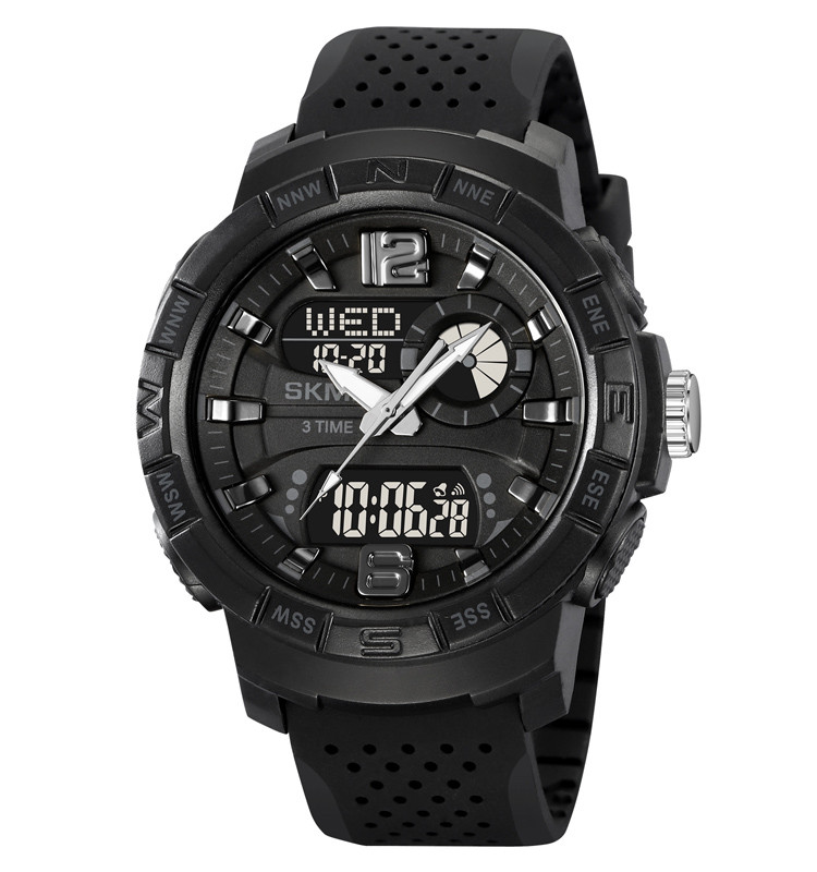Skmei 2163 — Спортивний чоловічий годинник із цифровим дисплеєм і LED-підсвіткою (чорний) ⚫, фото 1