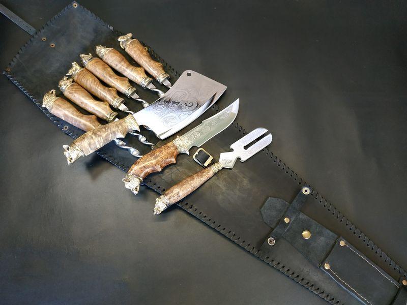 Подарунковий набір для шашлику "Robin Hood" у закритому колчані зі шкіри, фото 1