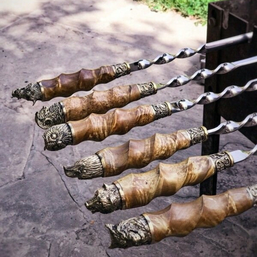 Шампури ручної роботи "Подарунок мисливцеві" у шкіряному сагайдаці