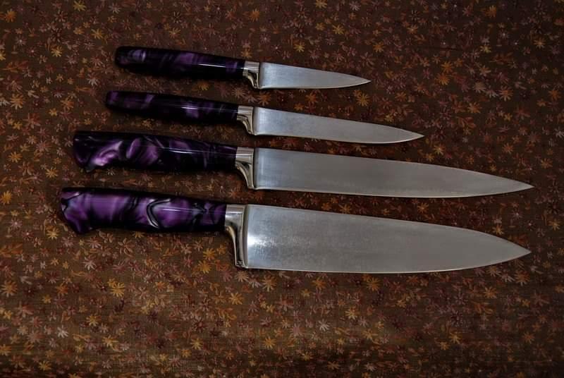 Комплект кухонних ножів ручної роботи "Перламутровий", Х12МФ, 4 ножі