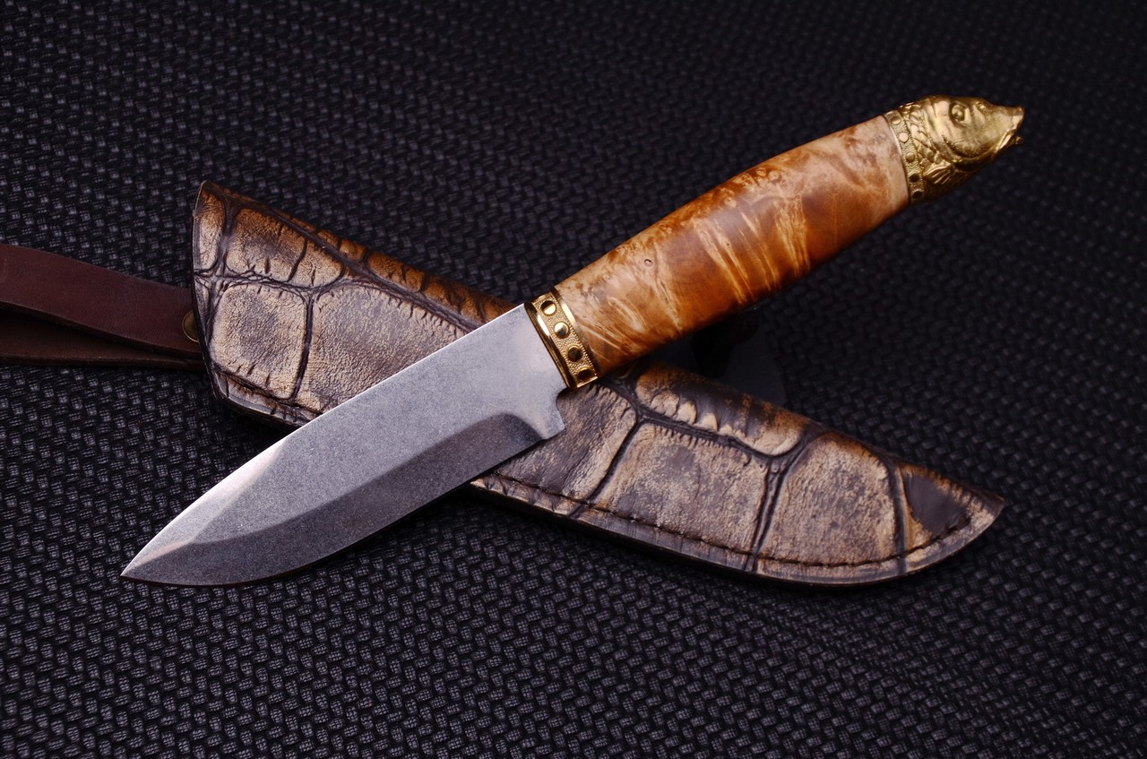 Авторський ніж рибалки ручної роботи "Золотий короп" (Carp fish),  50Х14МФ