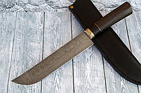 Кухонний ніж ручної роботи з дамаску, зі шкіряним чохлом у комплекті