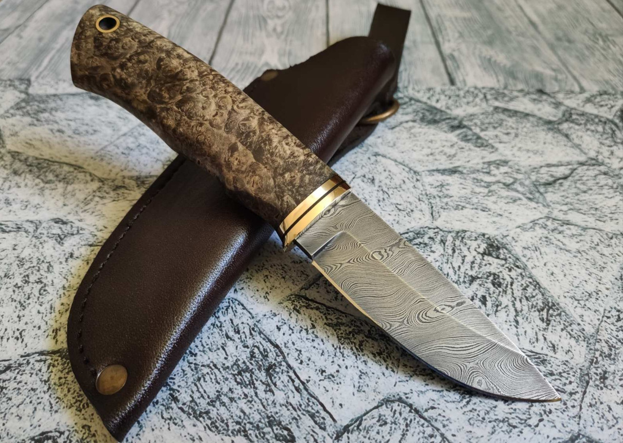 Ніж ручної роботи з дамаської сталі з рукояттю з капа клена "Дух",192мм, фото 1