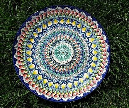 Лягана вузбекська ручна робота 320 мм (сподоб для плову та шашлику з риштанської кераміки), колір в асортименті