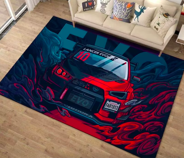 Килим в дитячу кімнату з 3D візерунком гоночного автомобіля Mitsubishi Evo X