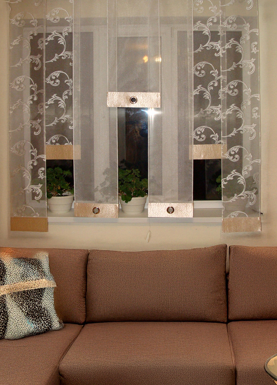 Комплект панельних фіранок Firanka Завитки 7шт карниз 200см молочний з бежевим (23_5п), фото 1