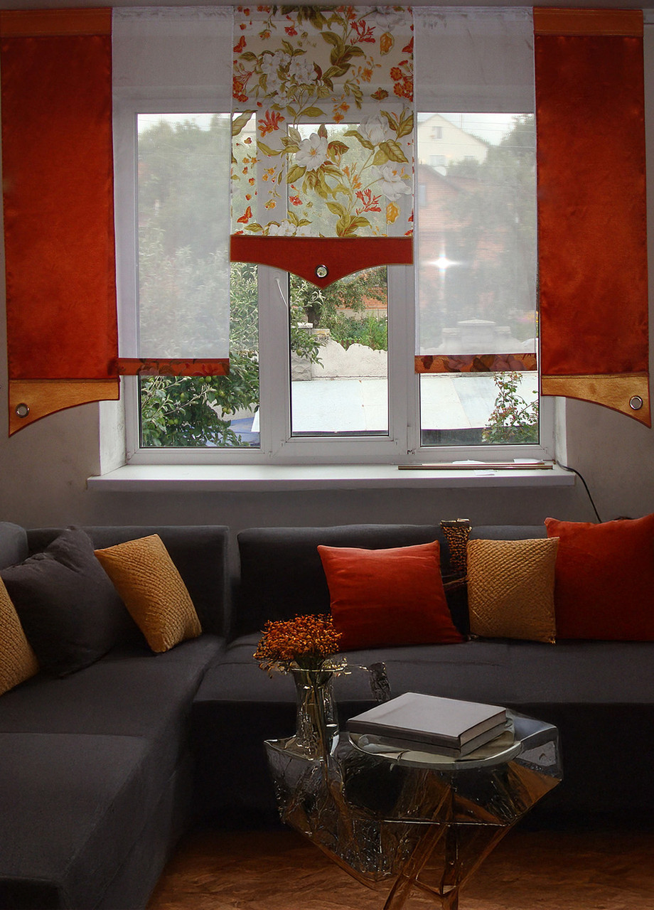 Комплект панельних фіранок Firanka Flowers 5шт карниз 240см помаранчевий з теракотовим (23_7п), фото 1