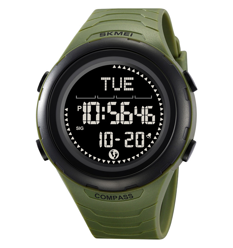 Наручний годинник Skmei 2166 зелений з чорним циферблатом | з компасом і крокоміром🟢 Compass