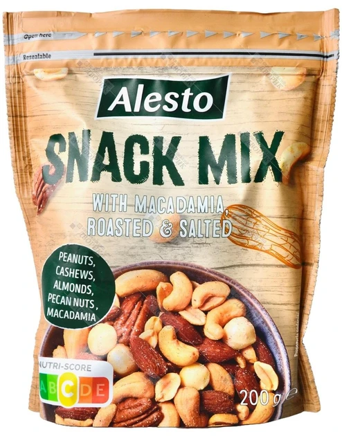 Мікс змащених солоних горіхів Alesto з макадамією Macadamia Snack Mix 200 г