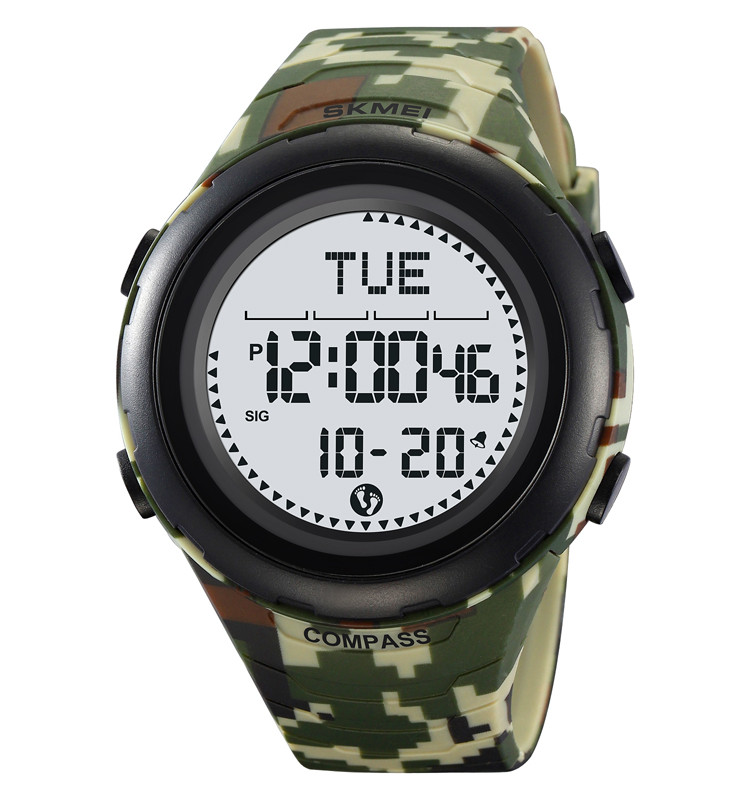 Наручний годинник Skmei 2166 камуфляж піксель із білим циферблатом | з компасом і крокоміром🟢 Compass