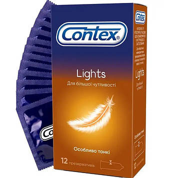 Презервативи Презервативи Contex Lights Особливо тонкі Особливостями тонків #12.Сроки до 2027 року. Оригінал.12 штук