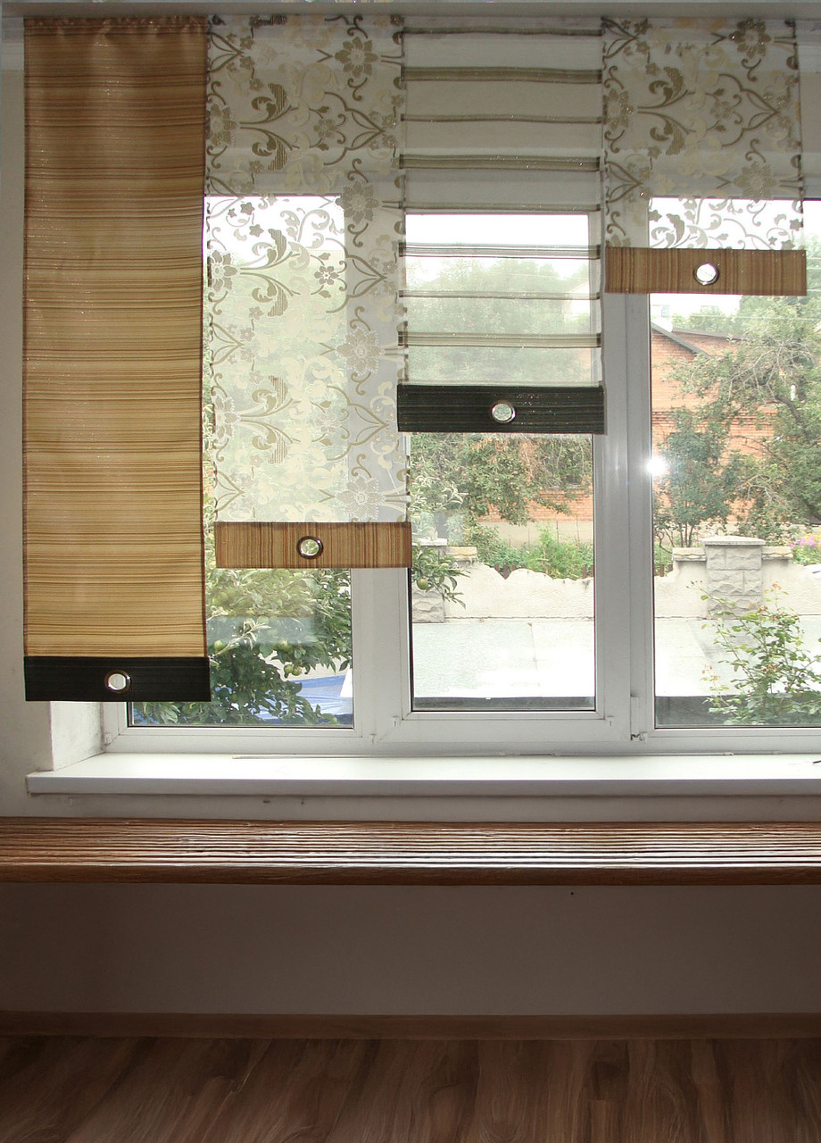 Комплект панельних фіранок Firanka Line 4шт карниз 150см зелений з пісочним (24_9п), фото 1