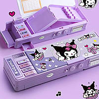 Пенал органайзер Куромі місткий з кнопками точилка маркер пластиковий шкільний 27x 9,5x4 Фіолетовий