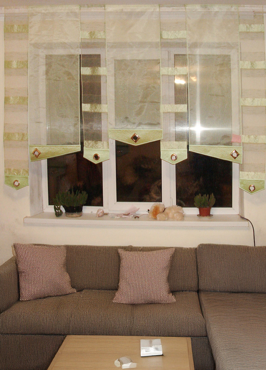 Комплект панельних фіранок Firanka Line 7шт карниз 200см салатовий з бежевим (10_3п), фото 1