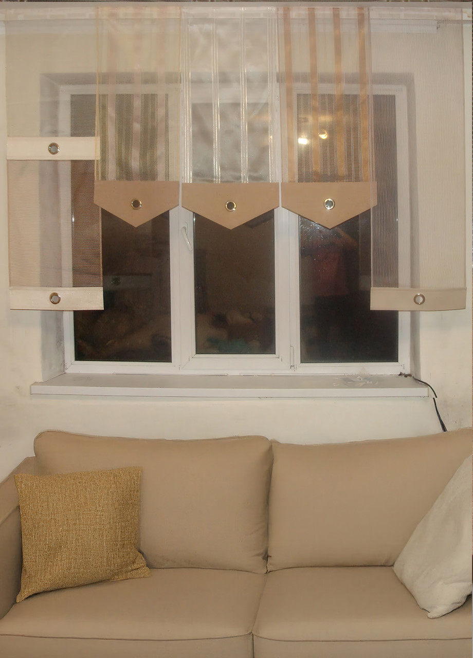 Комплект панельних фіранок Firanka Line Сіточка 5шт карниз 200см золотистий з бежевим (12_6п), фото 1