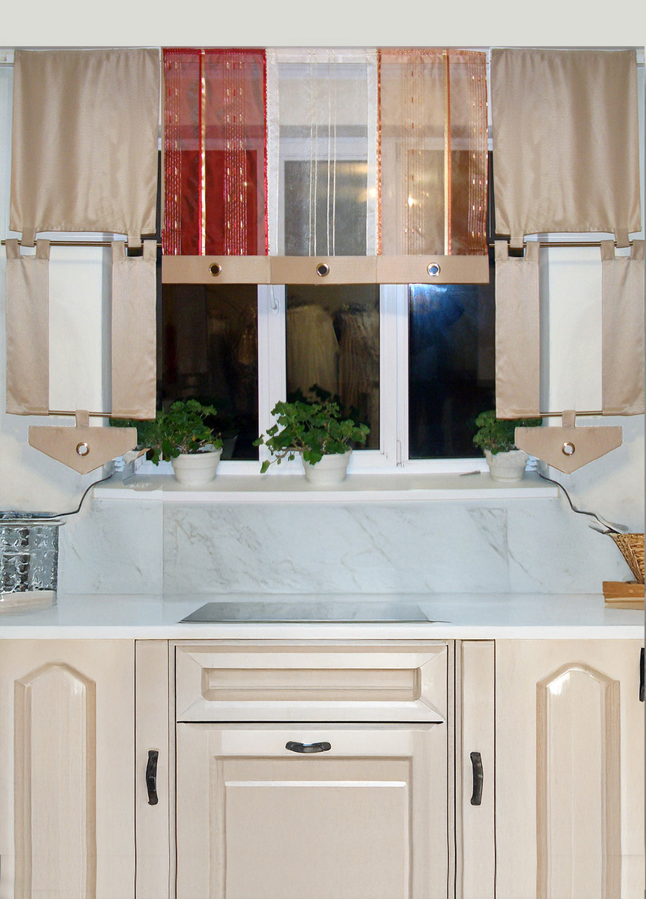 Комплект панельних фіранок Firanka Line карниз 200см бежевий із золотистим (12_7п), фото 1