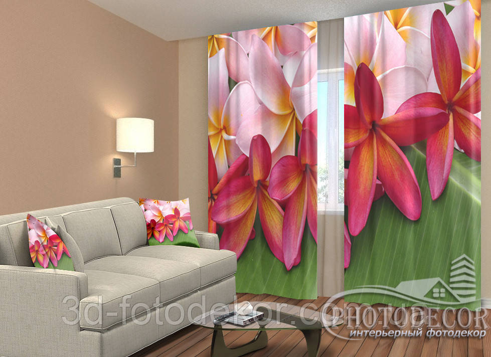 3D Фото Штори "Тропічні квіти" 2,5м*2,9м (2 полотна по 1,45м), тасьма
