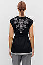 Камізелька жіноча чорна з срібною вишивкою прямого силуету MKRM4231-2, фото 5