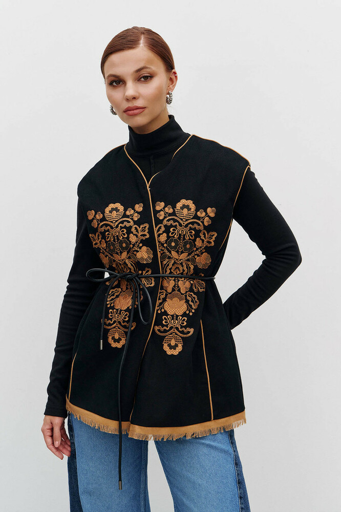 Камізелька чорна з вишивкою коричневою MKRM4231-1, фото 1