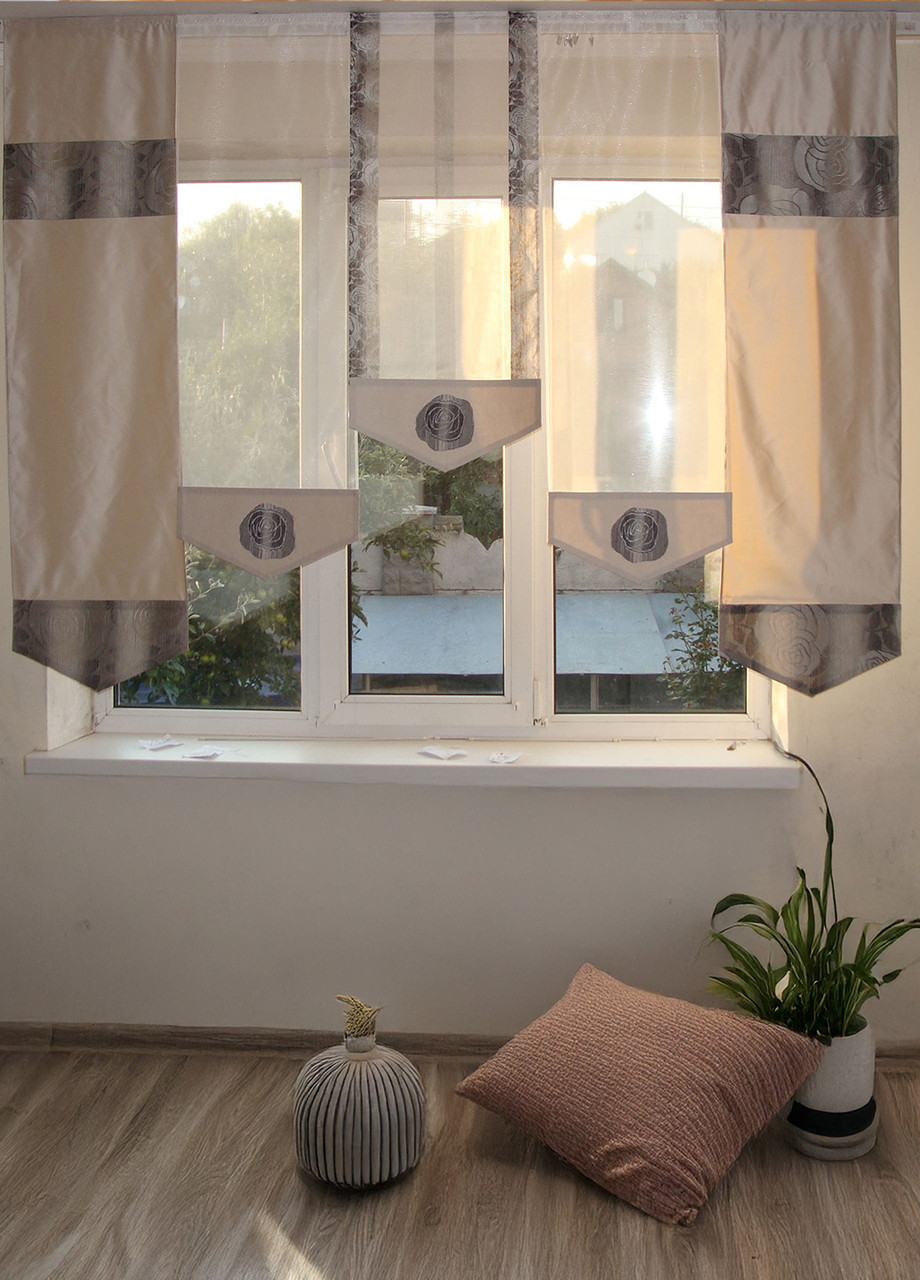 Комплект панельних фіранок Firanka Rose 5шт карниз 210см сірий (25_5п), фото 1