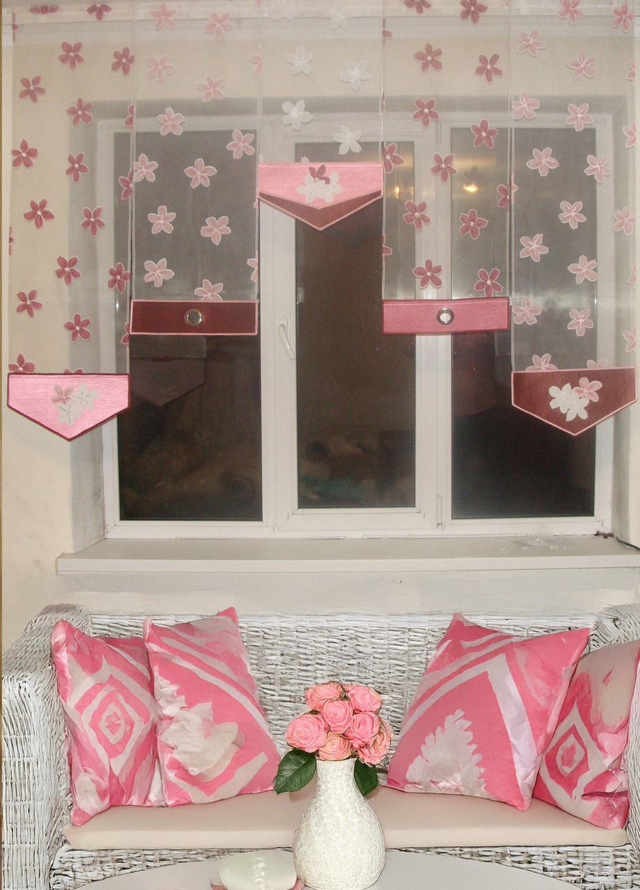 Комплект панельних фіранок Firanka Лютики 5шт карниз 180см рожевий з білим (25_8п), фото 1