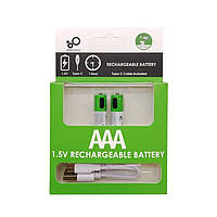 2 Батарейки AAA акумуляторні з роз'ємом USB Type-C 500 mAh 1.5V Smartoools + кабель (Блістер)