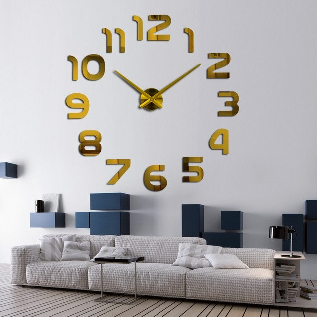 Великі Дизайнерські настінні 3Д годинники 3D DIY Clock від 70 до 150см 002G (Арабські цифри) Золото