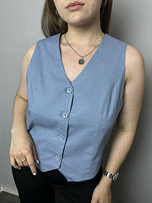 Жилет сіро-голубий з V-подібним вирізом на ґудзики Modna KAZKA MKAZ6491-2