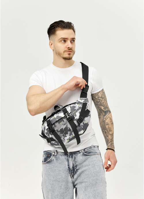 Велика чоловіча поясна сумка бананка Sambag DynamicDart тканева з принтом, фото 1