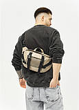 Велика шкіряна чоловіча поясна сумка бананка Sambag DynamicDart сіра, фото 3
