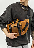 Велика шкіряна чоловіча поясна сумка бананка Sambag DynamicDart руда, фото 3
