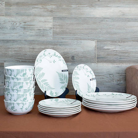 Набір тарілок Ardesto Capri 18 предметів біло-зелений фарфор, фото 1