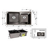 Мийка для кухні з двома чашами інтегрована Lidz Handmade H7843 (LDH7843BPVD45586) Brushed Black PVD, фото 2