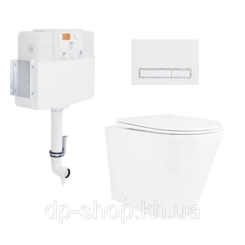 Готове рішення Qtap для ванної кімнати: Унітаз підлоговий Swan Rimless QT16223178W + інсталяція QT0122490S+, фото 1