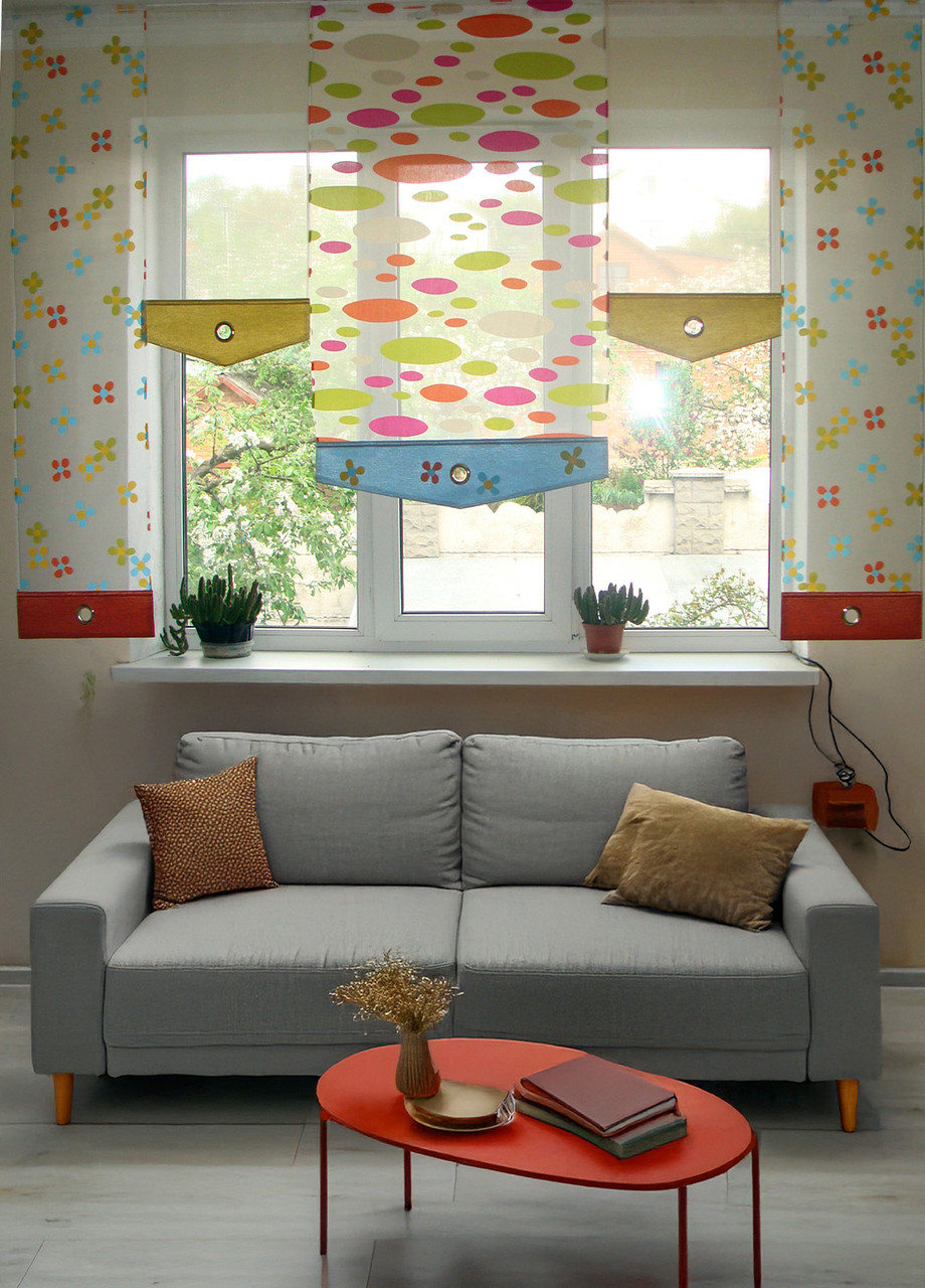 Комплект панельних фіранок Firanka Ромашки 5шт карниз 220см кольорові (27п), фото 1