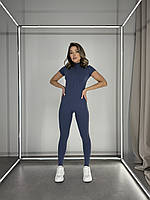 Жіночий комбінезон темно-синій з коротким рукавом, облягаючий комбез для прогулянок, стильний комбінезон S