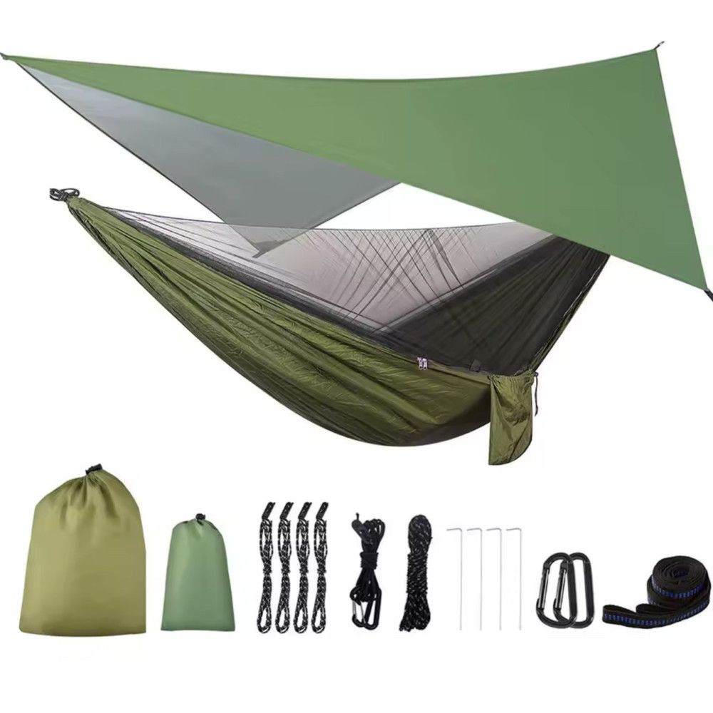 Гамак для кемпінгу з брезентом від дощу та москітною сіткою, з ременями для дерев,AND 5232, фото 1