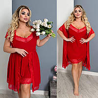 Шикарний спокусливий домашній комплект: нічна сорочка (пеньюар) + халат батал (р.50-60). Арт-3223/48