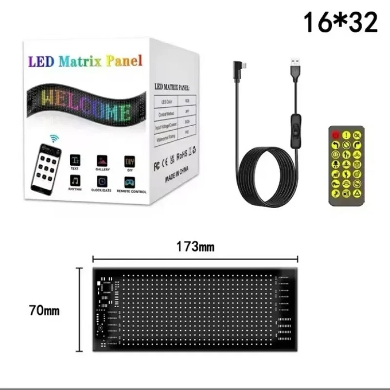 Автомобільний світлодіодний гнучкий екран LED Matrix Panel APP wifi rgb 16 х 64 VEN-1664 B