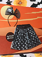 Костюм для девочки с черепами на Хеллоуин юбка и обруч 3-5 лет черный